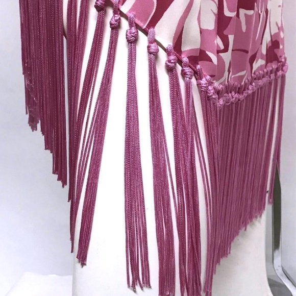 MICHAEL KORS Pink Silk TROPICAL Skirt FRINGE 8 M - Picture 6 of 8